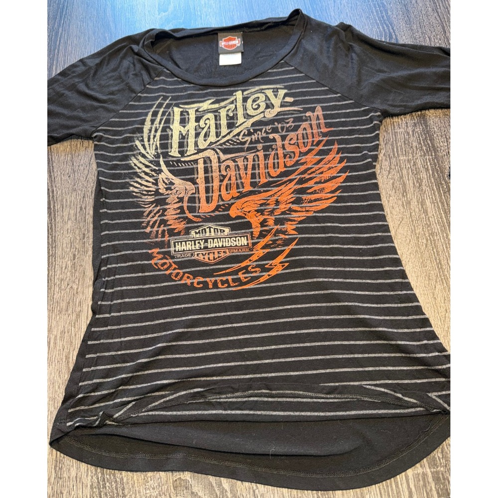 Harley Davidson Motorcycles Striped Raglan Long Sleeve T Shirt Women's Size M